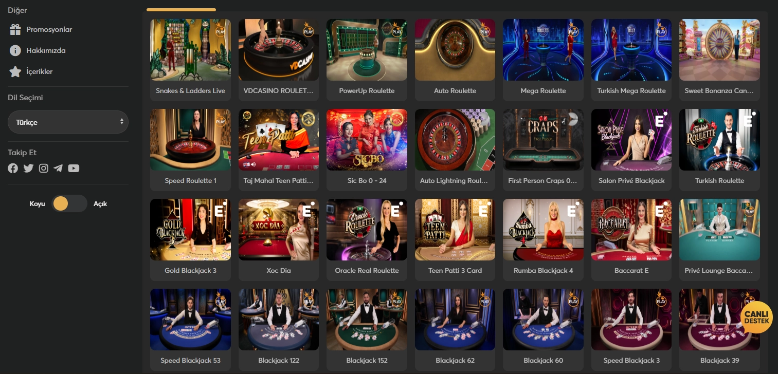 Masa oyunları ve canlı casino